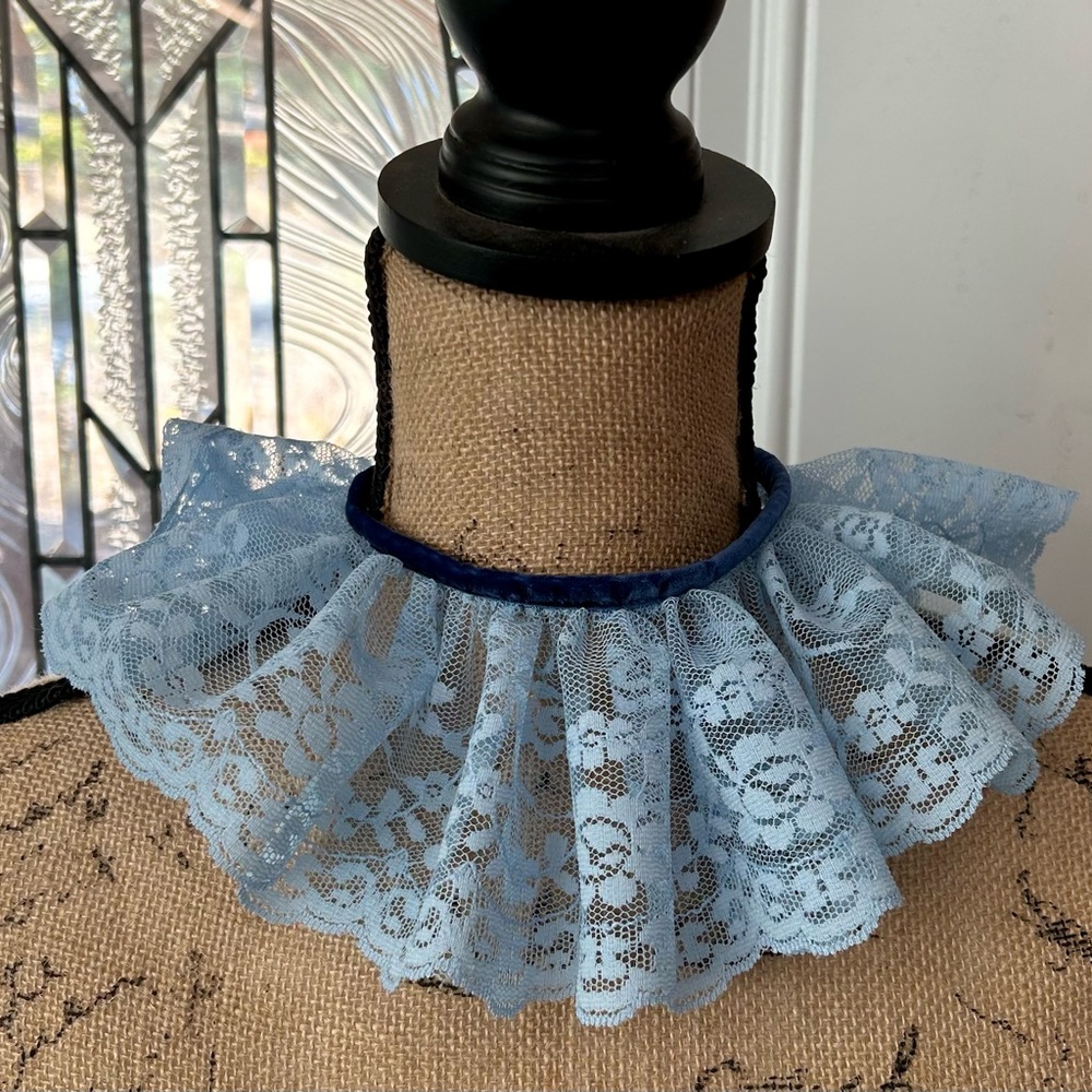 Blue Lace Collar with Velvet Bow. choker